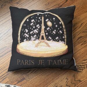 Paris Je T'aime cotton-blend throw pillow featuring the Eiffel Tower